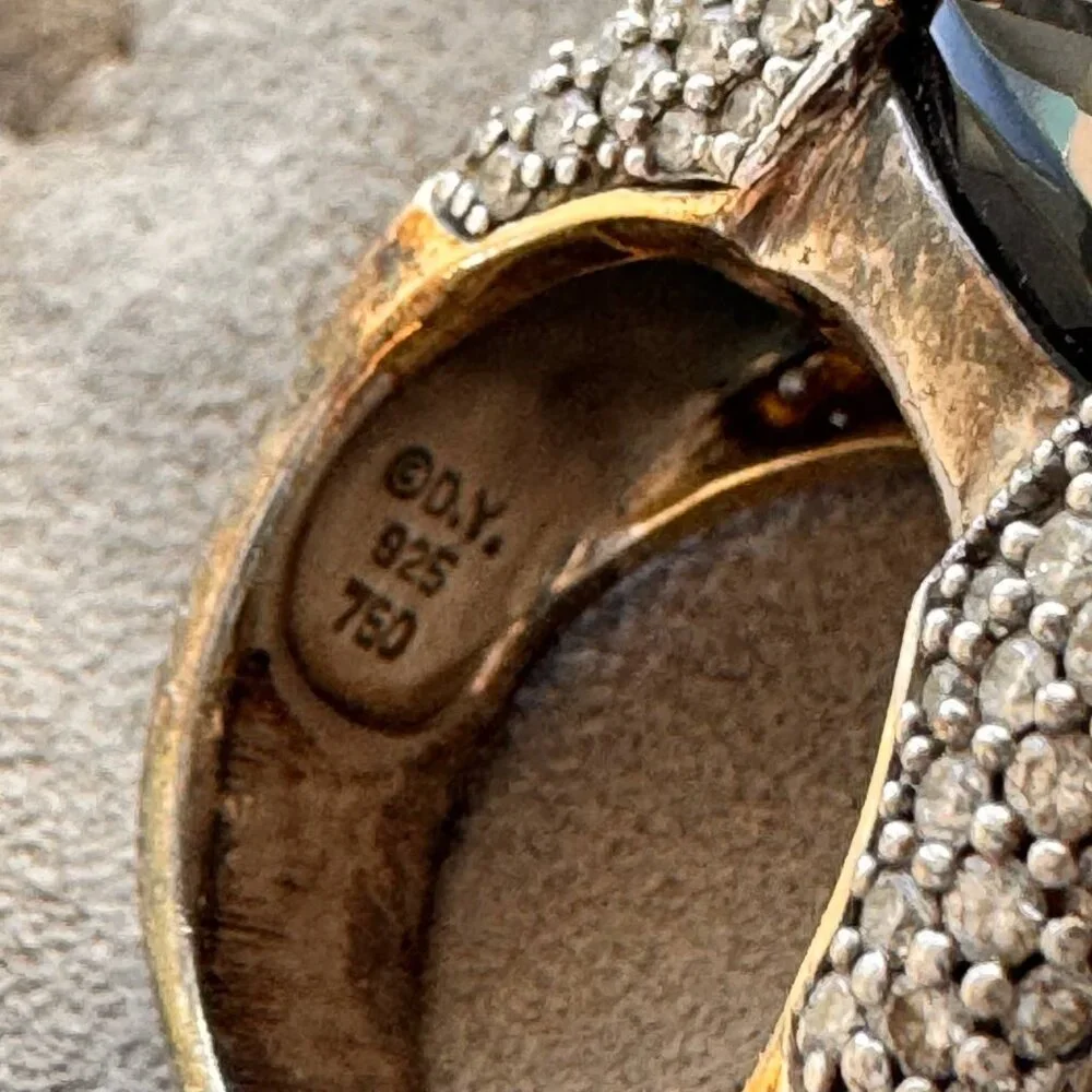 David Yurman Smoky Quartz Statement Ring in Sterling Silver, Gold and Diamonds - Picture 5 of 8